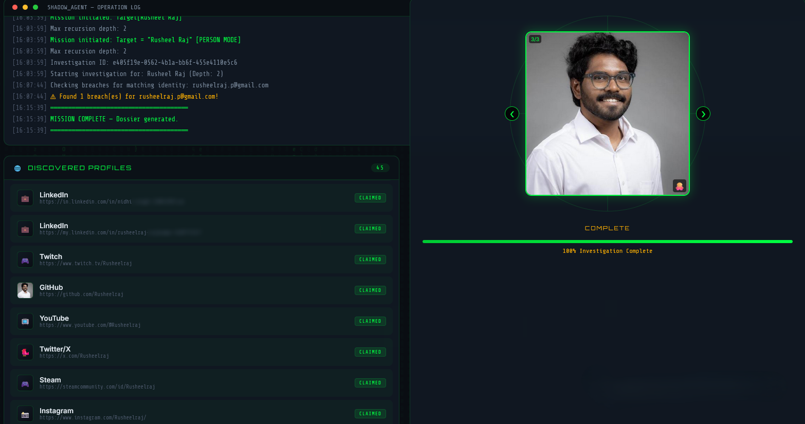 Operation Log and Discovered Profiles